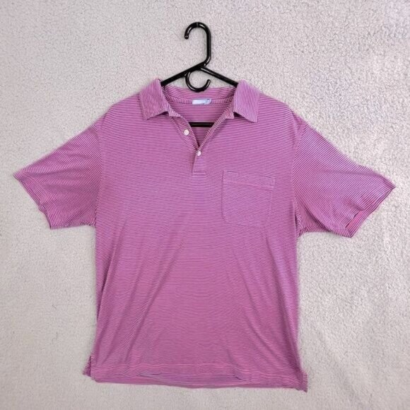 J MCLAUGHLIN MENS POLO SHIRT SIZE L PURPLE BLUE VERTICAL STRIPES. - Picture 1 of 10